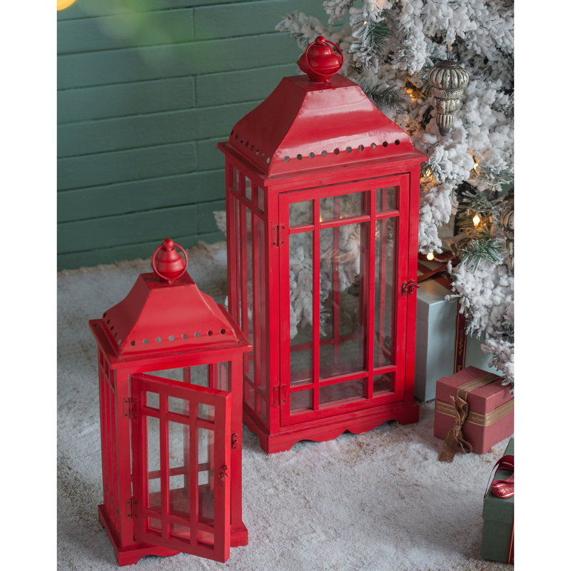The Holiday Aisle® 2 Piece Wood/Iron Lantern Set Wayfair